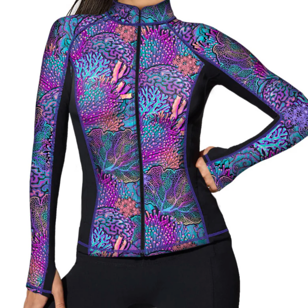 Spacefish Army Zip Up Rashguard - Coral Kaleidoscope
