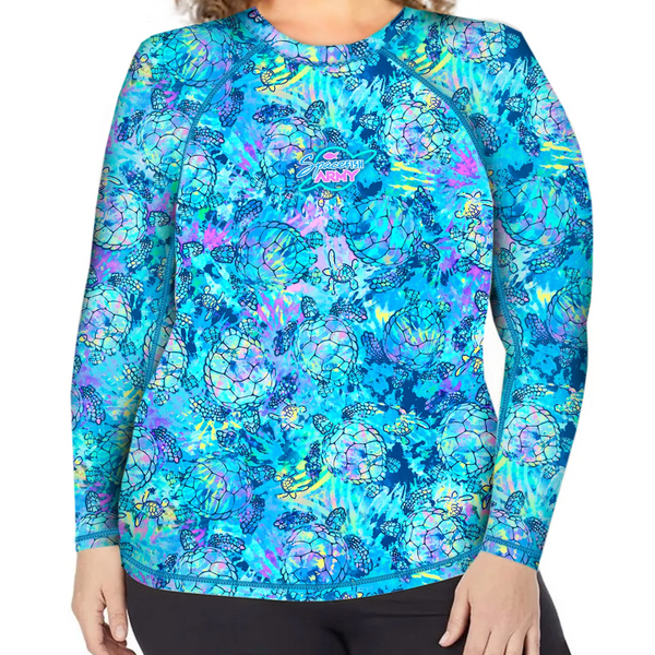 Spacefish Army Plus Size Pullover Rashguard - Turtle Tie Dye