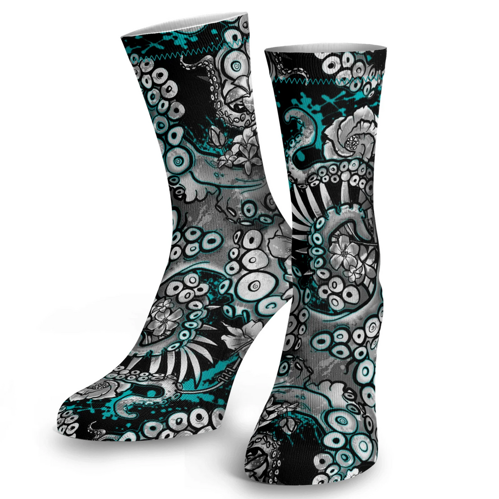 Spacefish Army Dive Socks - Blue Octofloral