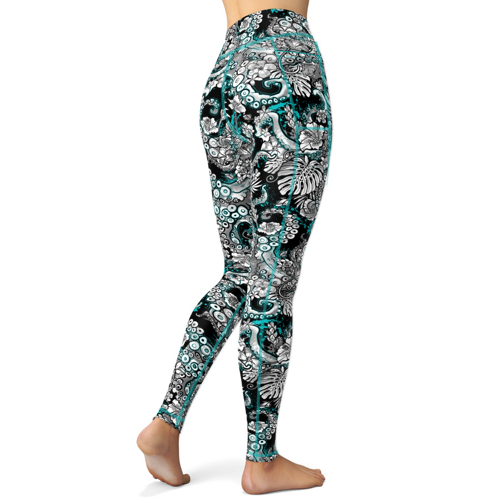Spacefish Army Contour Leggings - Electric Blue Octofloral