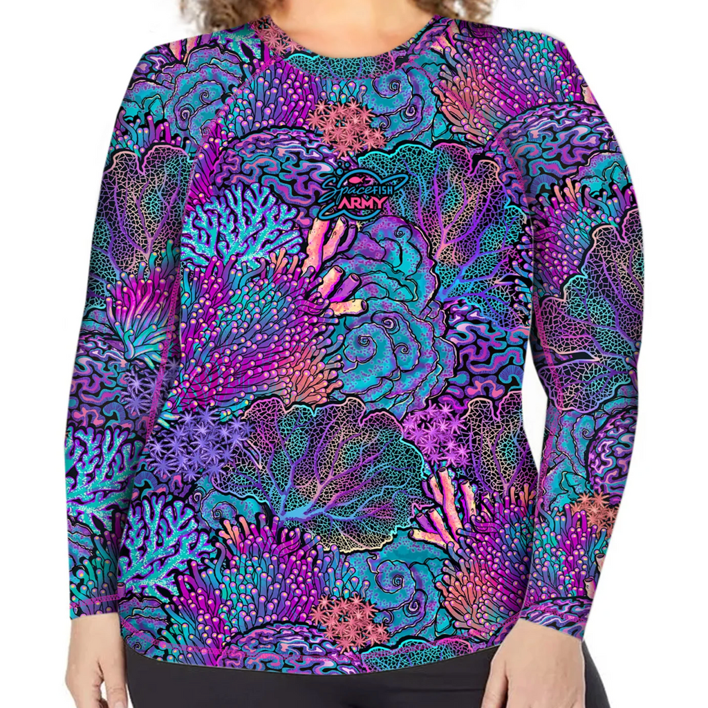Spacefish Army Plus Size Pullover Rashguard - Coral Kaleidoscope