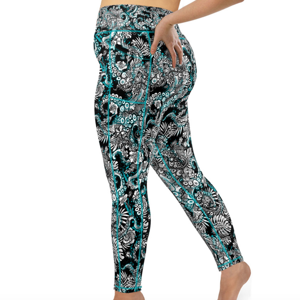Spacefish Army Plus Size Leggings - Electric Blue Octofloral